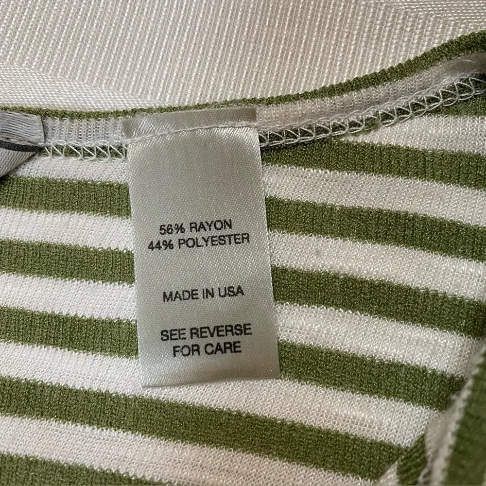 BKE Olive  Green & Off White Striped 3/4 Dolman Sleeve Knit Shirt Top Sz M - Picture 9 of 11